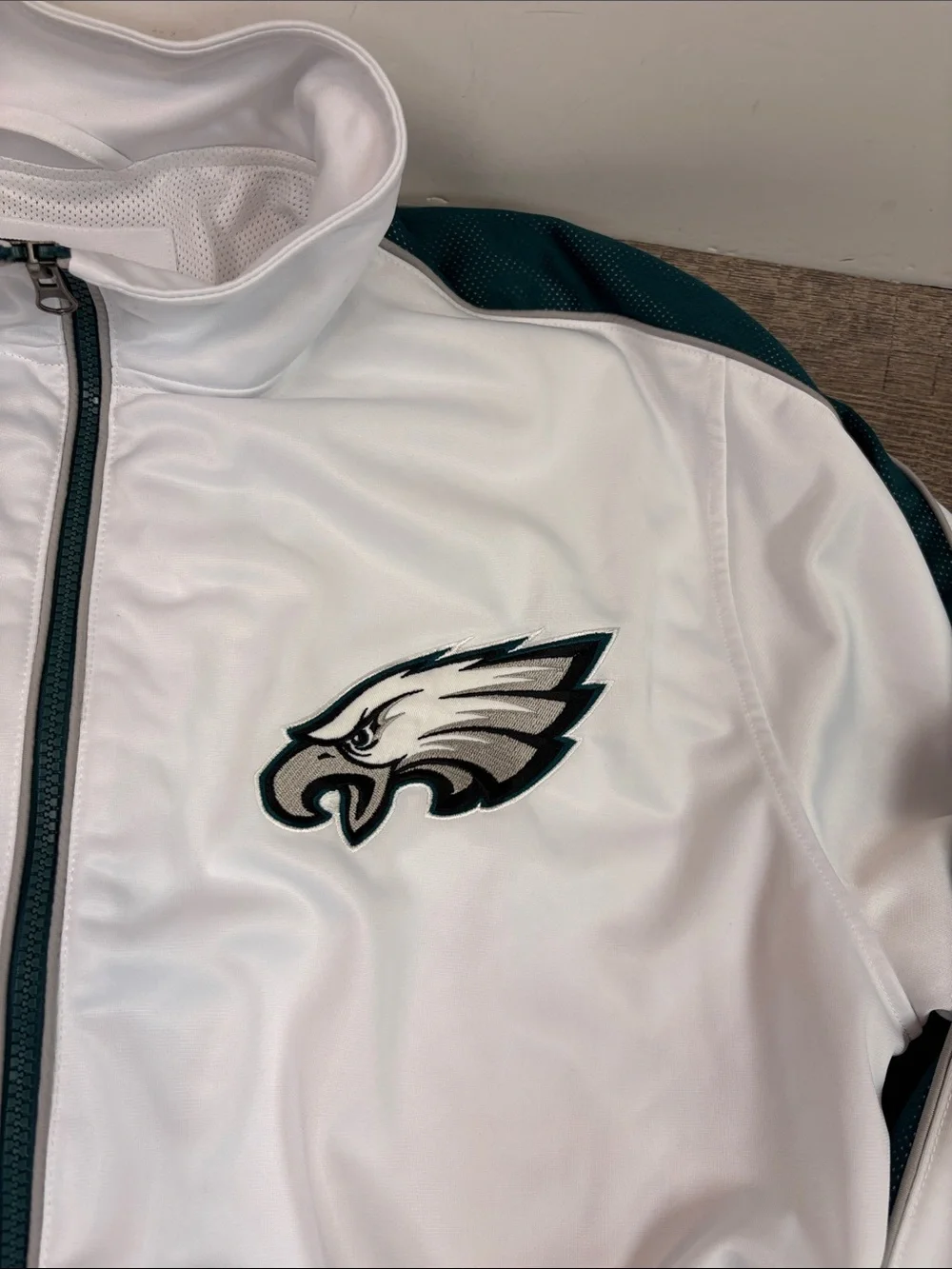NFL Philadelphia Eagles Full Zip Track Jacket White Green Mesh Lined XL